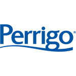 Perrigo logo in blue type with a swoop underlining the name