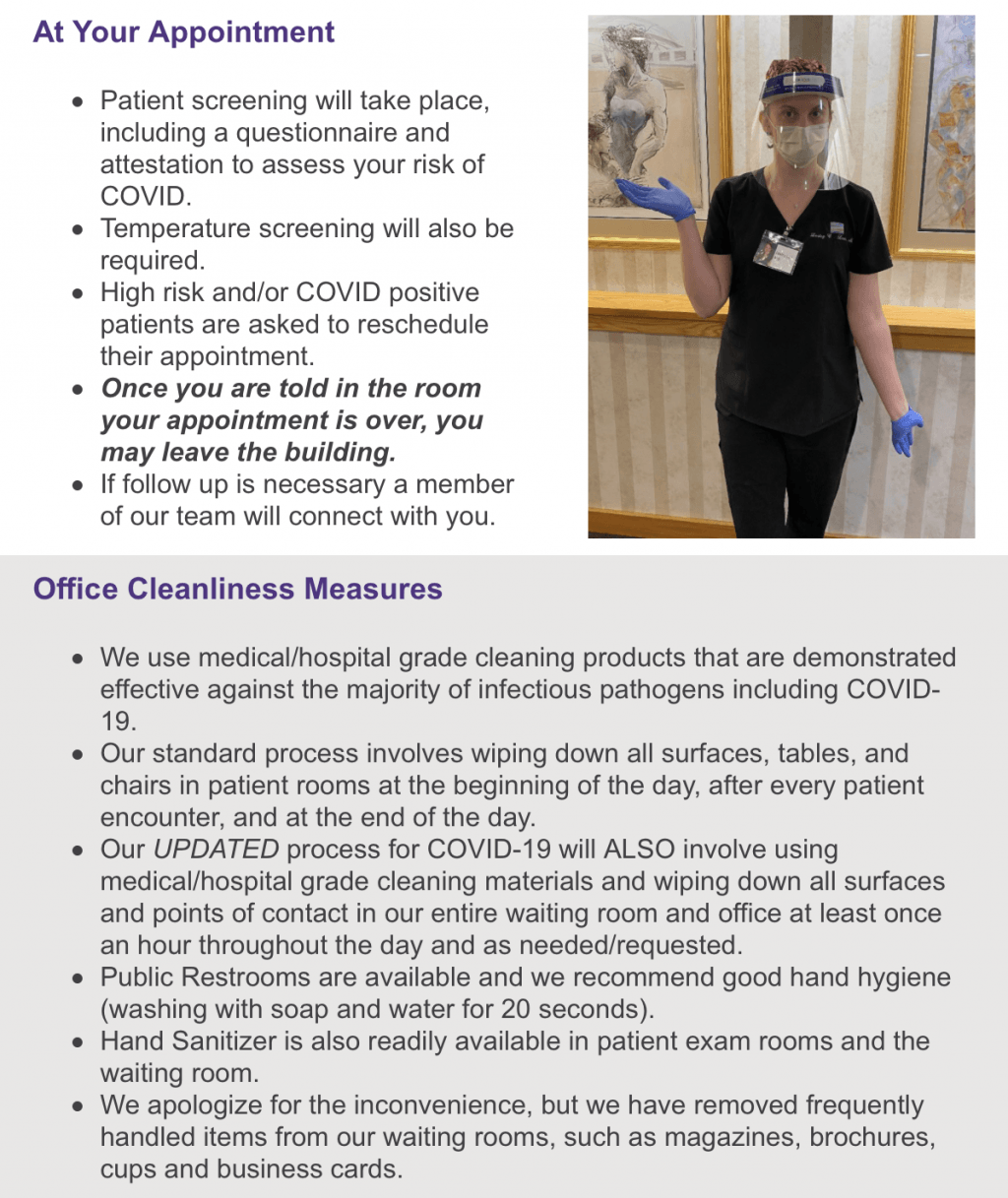 COVID 19 Appointment Procedure and Cleanliness Measures